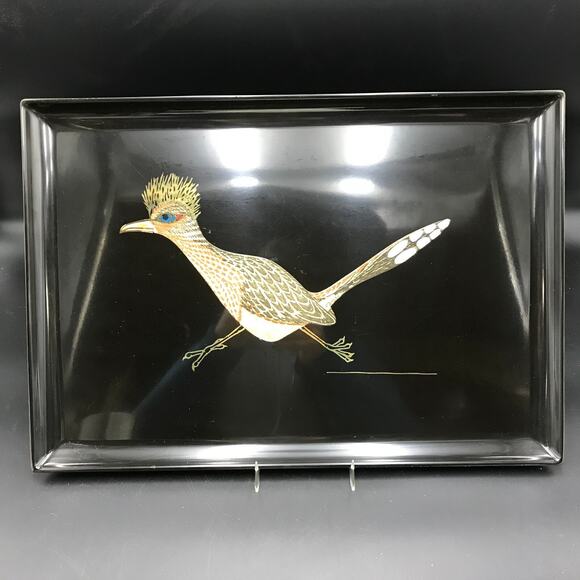 Vintage MCM Couroc Of Monterey Roadrunner Tray 12x18 - Picture 1 of 3
